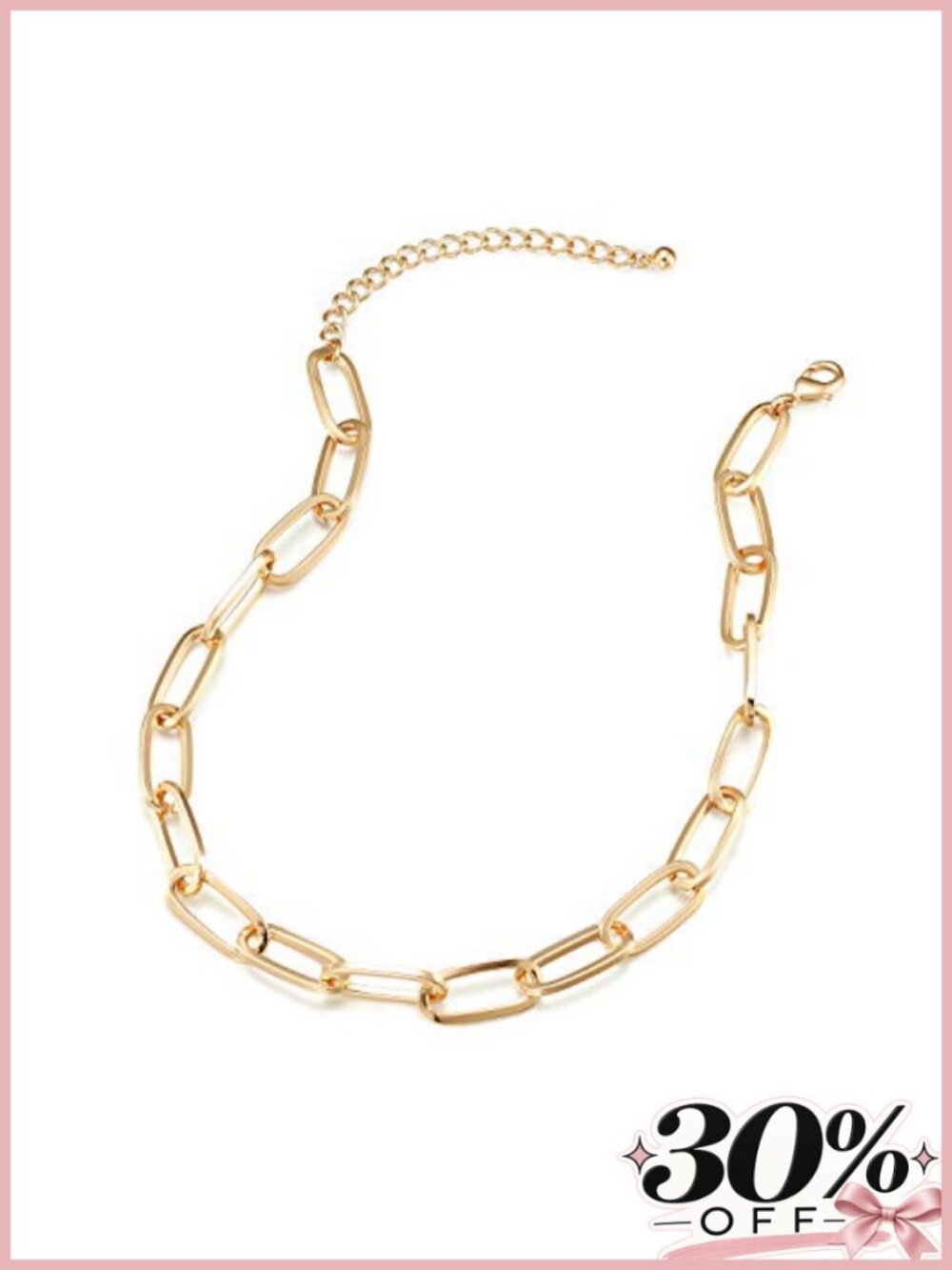 Chunky Gold Plated Paperclip Chain Necklace and Bracelet Set for Women